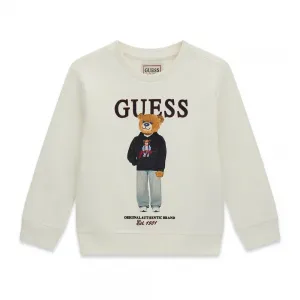 Спортна блуза за мини момче в мръснобял цвят с цветно мече Guess