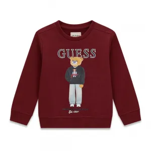 Спортна блуза в цвят бордо за мини момче с цветно мече Guess