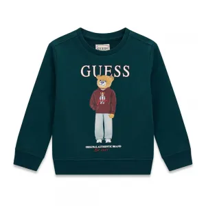 Спортна блуза в зелен цвят за мини момче с цветно мече Guess