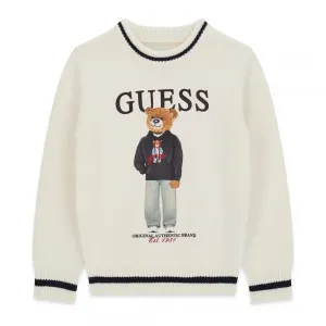Детски плетен пуловер Guess Bear – Класическо екрю
