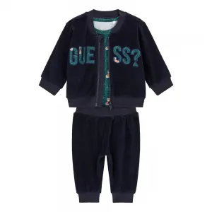 Бебешки плюшен комплект от три части Guess Bear – тъмносин суитшърт, долнище и боди с мечета