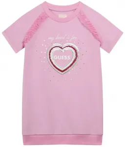 Спортна рокля в розово за мини момиче с къс ръкав и сърце с детайли Guess
