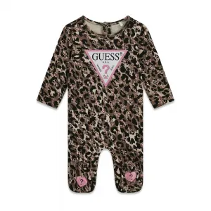 Ромпър за бебе момиче с леопардов десен и розово лого Guess
